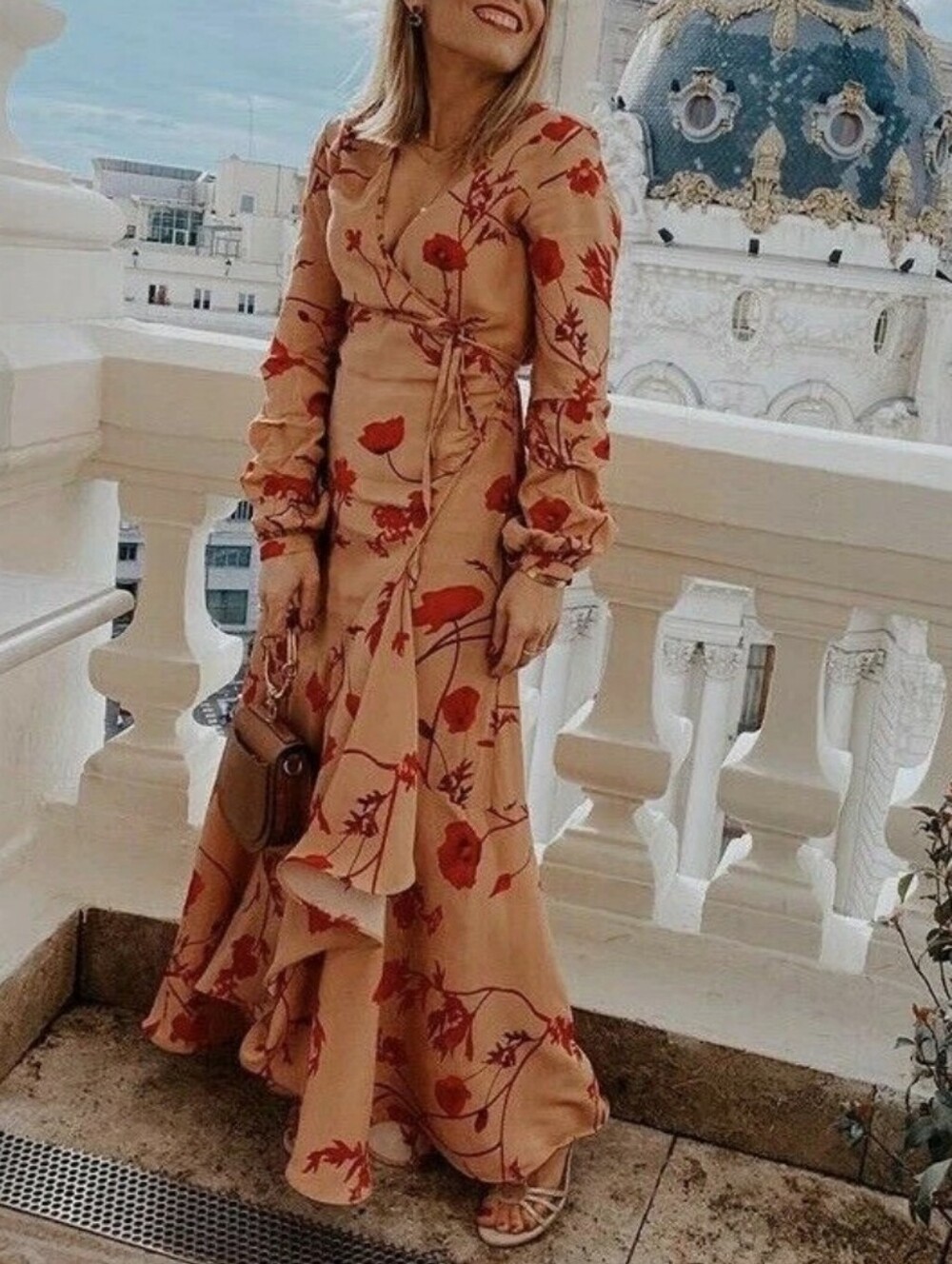 Johanna Ortiz + H&M Red Poppy Print Wrap Maxi Dress Size L